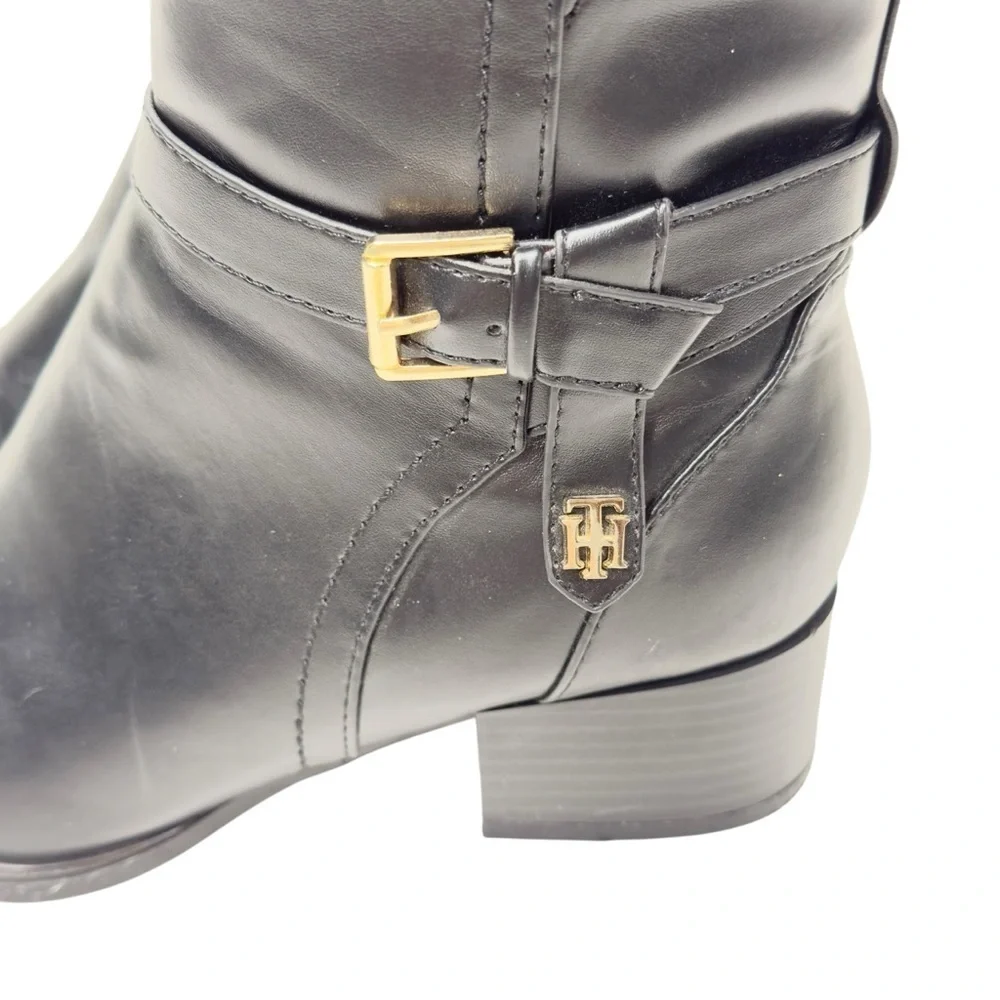 Tommy Hilfiger Black and Gold Ankle Booties with Side-Zip